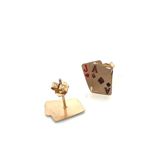 14KT Yellow Gold Jack and Ace Card Stud Earrings - image 5