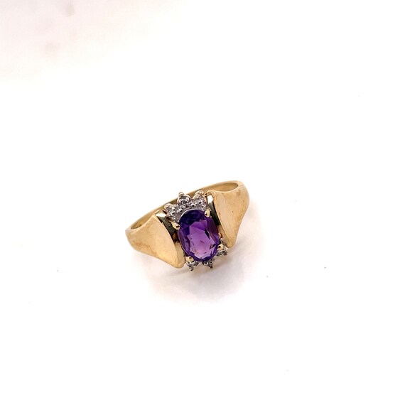 10K Yellow Gold Oval Cut Amethyst Solitaire Flowe… - image 3