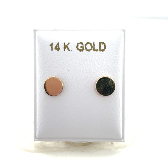 14KT Yellow Gold Round Disc Screwback Stud Earrin… - image 3