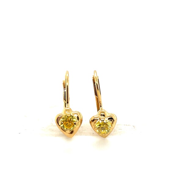 14KT Yellow Gold Yellow Topaz Heart Hanging Earri… - image 1