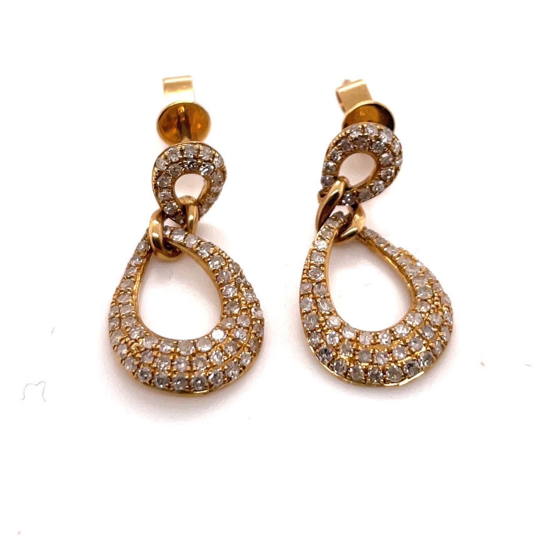 14KT Yellow Gold .59CT Diamond Pave Double Tear Drop Hanging Earrings