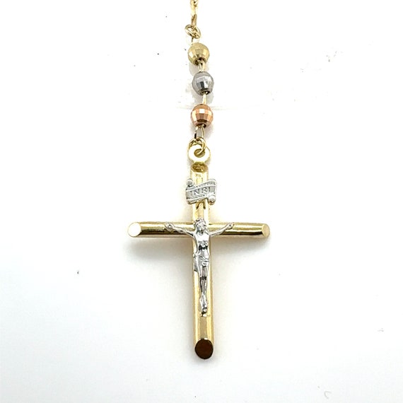 14KT Tri Color Gold Beaded Cross Rosary Bracelet - image 4