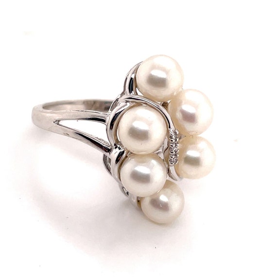 14K White Gold Diamond & Pearl Cluster Cocktail R… - image 1