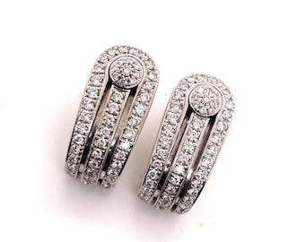 18K White Gold 2.50CT Diamond Multi Row Pave Lever Back Hanging Earrings