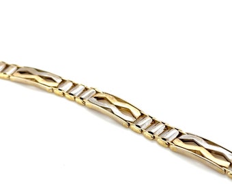 14KT Yellow Gold Matte and Shiny Wave Unisex Link Bracelet