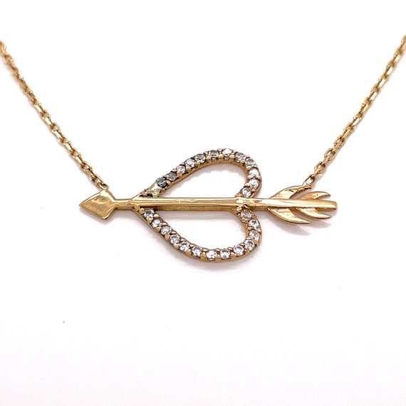 14KT Yellow Gold CZ Heart and Arrow Necklace - image 1