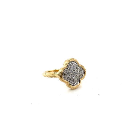 14KT Yellow Gold Diamond Pave Single Clover Ring - image 2