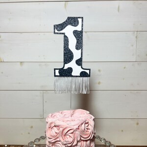 Personalized Cow Print Cake Topper: Fringe Western Birthday Decor