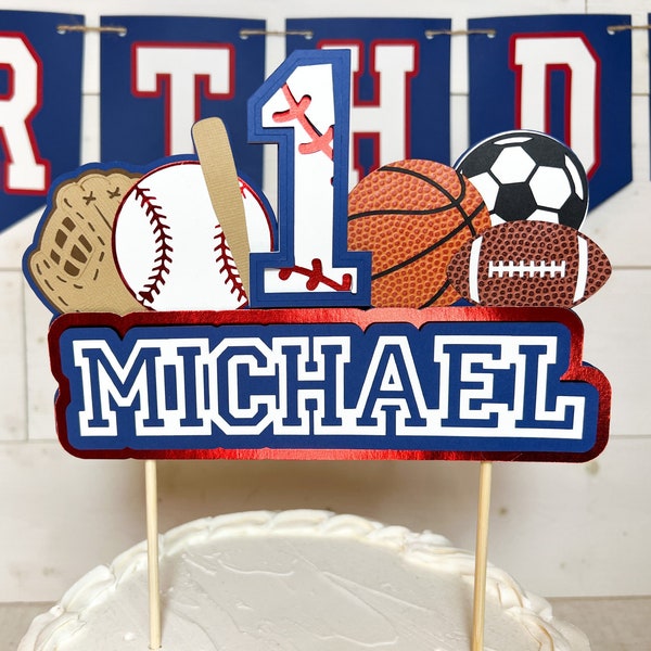 Sport Cake Topper Sport Geburtstag Erster Geburtstag Neugeborener Junge Gender Reveal Sport-Geburtstagsfeier-Thema All Star Sport 1.Jahr Babygeschenk