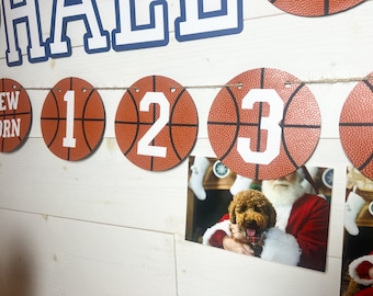 Basketball 1st Birthday Photo Banner - Newborn To 12 Month Milestone Garland With Clothespins