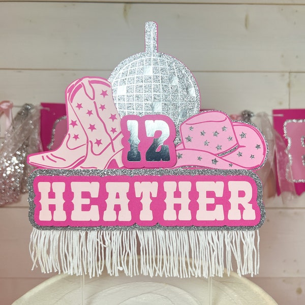 Disco Vaquera Pastel Personalizado Topper Vaquera Pastel Topper Espacio Vaquera Botas y Bling Cake Topper Disco Vaquera Cumpleaños Disco Vaquera