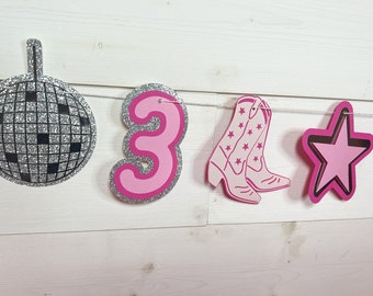 Disco Cowgirl Personalized Garland Space Cowgirl disco party decor 1st year birthdeay Party first birthday pink cowgirl disco decorations