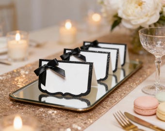 Retro Glam Place Card: Satin Bow Food Tent Label
