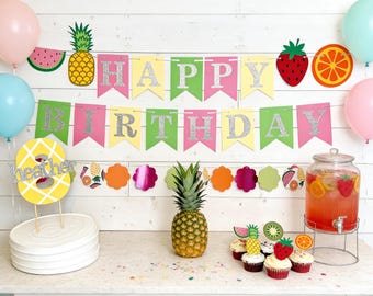 Twotti Frutti Birthday Banner: Tropical Fruit Party Decor