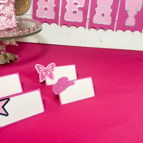 Disco Cowgirl Pink Food Tent Labels  Place Cards Cowgirl Birthday Food Labels Disco Cowgirl Baby Shower My First Rodeo Western Food Tents