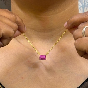 Delicate Tourmaline Necklace, Octagon 7x9m 18k Gold Fill Pink Tourmaline Necklace, October birthstone Her, 925 Silver, Women Engagement Gift