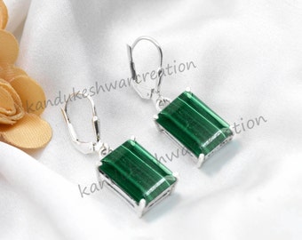 Natural Malachite Earrings, Green Malachite Lever back, Delicate Earrings, May Birthstone Gift, Dangle Women Earrings, 925 Sterling Silver
