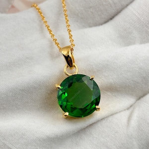 Large Gold Tsavorite Pendant: Round Green Garnet, 925 Sterling Silver