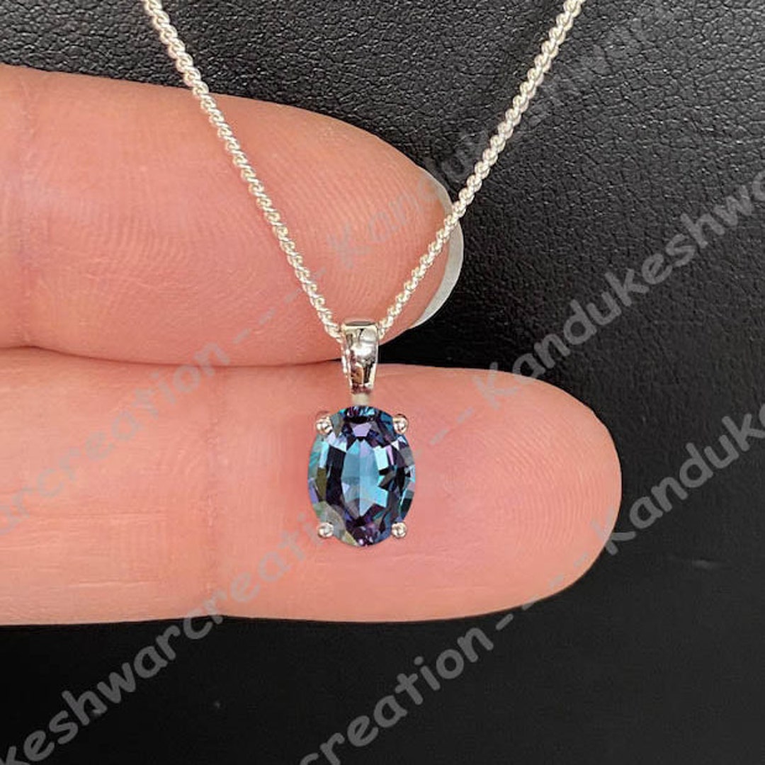 Engagement Alexandrite Necklace, Vintage Alexandrite Solitaire Pendant