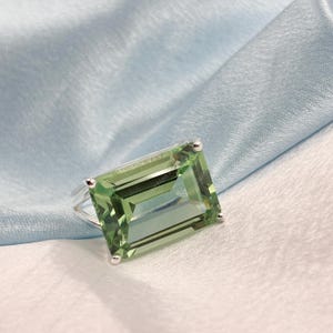 Emerald Cut Green Amethyst Ring: 925 Sterling Silver Prasiolite Cocktail Ring