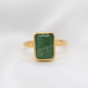 Green Strawberry Quartz Ring: Sterling Silver Emerald Cut Statement