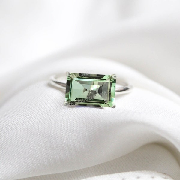 Prasiolite Ring, Cocktail Amethyst Ring, Green Amethyst Ring, Delicate Gift, 925 Sterling Silver, Gemstone Ring, Birthday Women Gift Jewelry