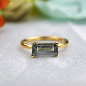 Gold Vermeil Grey Spinel Ring: Baguette Sterling Silver Art Deco