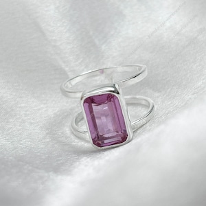 Delicate Kunzite Ring, 8x12m Emerald Cut Pale Pink Kunzite Ring, Delicate Ring, 925 Sterling Silver, Handmade Gemstone Ring, Gift For her