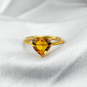 Dainty Heart Citrine Ring: 18K Gold Fill, November Birthstone