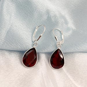 Garnet Lever Back Earrings: 925 Sterling Silver Dangle, January Birthstone