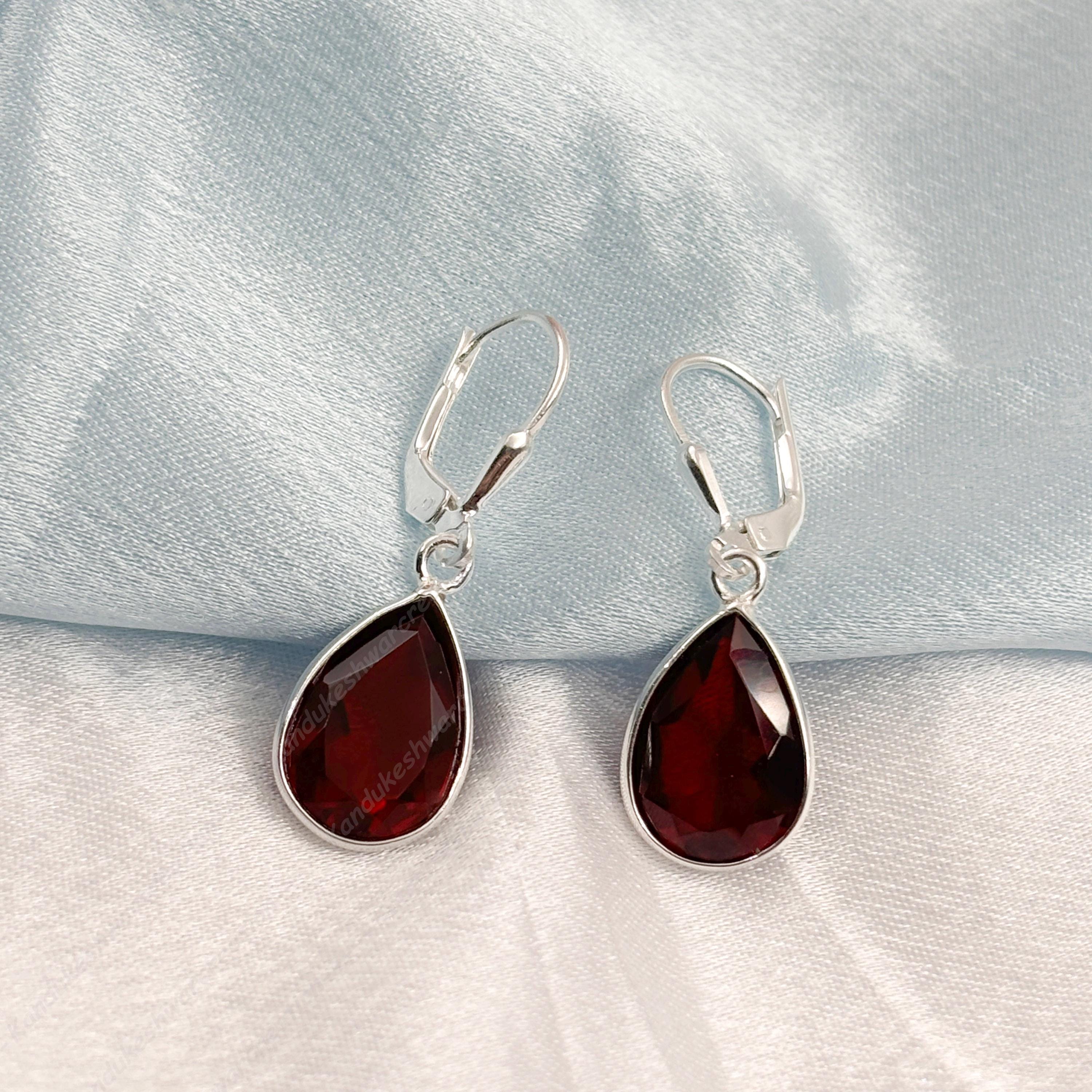 Orecchini Pendenti A Goccia Di Granato Rosso Riempiti In Oro 14 - Foto 8