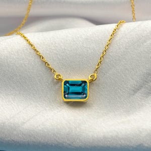 London Blue Topaz Necklace: Handmade Sterling Silver Bezel Pendant
