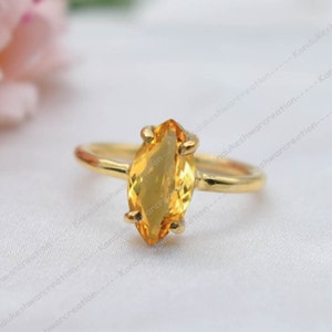 Marquise Citrine Ring: 925 Sterling Silver November Birthstone