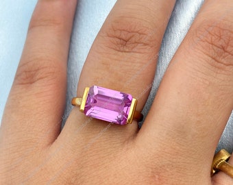 Sterling Silver Kunzite Ring: 8x12mm Pink Gemstone Cocktail Ring
