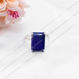 Emerald Cut Lapis Lazuli Ring: 925 Sterling Silver September Birthstone