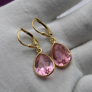 Boucles d&#39;oreilles en larme morganite : pendentifs leviers en argent sterling