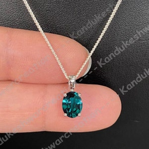 Solitaire Teal Sapphire Necklace, Sapphire Necklace, September Birthstone, Women Sapphire Engagement Pendant, 925 Sterling Silver, Gift Her