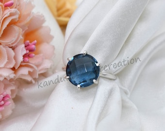Checker Cut Kyanite Ring: 925 Sterling Silver Gemstone Ring