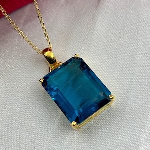 Large London Blue Topaz Pendant: Sterling Silver Cocktail Jewelry