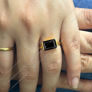 Black Spinel Ring: Rectangle Sterling Silver Dainty Ring