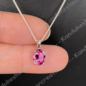 Vintage Tourmaline Necklace, Pink Tourmaline Necklace, October Birthstone, Dainty 7x9mm Women Pendant, 925 Sterling Silver, Wedding Gift Her