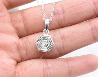 Zierlicher Weißer Topas Anhänger: 925 Sterling Silber Hexagon Halskette