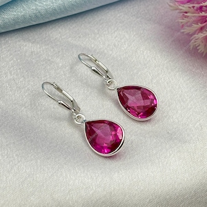Pink Tourmaline Lever Back Earrings: 925 Sterling Silver Dangle Earrings