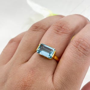 Aquamarine Engagement Ring: Rectangle Gemstone, 925 Sterling Silver