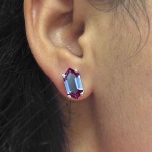 18K Gold Alexandrite Stud Earrings: 925 Silver Hexagon Gift