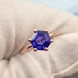 Hexagon Tanzanite Ring: 18K Gold, Sterling Silver, December Birthstone
