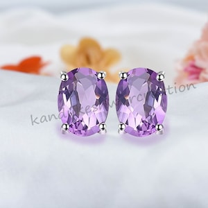 Handmade Amethyst Stud Earrings: 925 Sterling Silver, February Birthstone