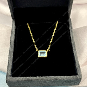 Aquamarine Necklace: Dainty 925 Sterling Silver Pendant, March Birthstone