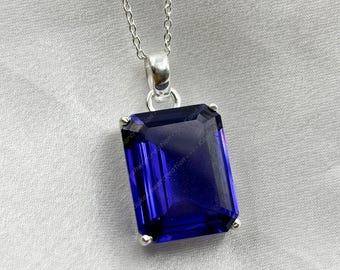 Emerald Cut Tanzanite Pendant: Sterling Silver Necklace, December Birthstone