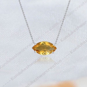 Delicate Citrine Necklace, Marquise Tiny Citrine Women Necklace, November Birthstone Gift, Citrine Pendant, Gift for her 925 Sterling Silver